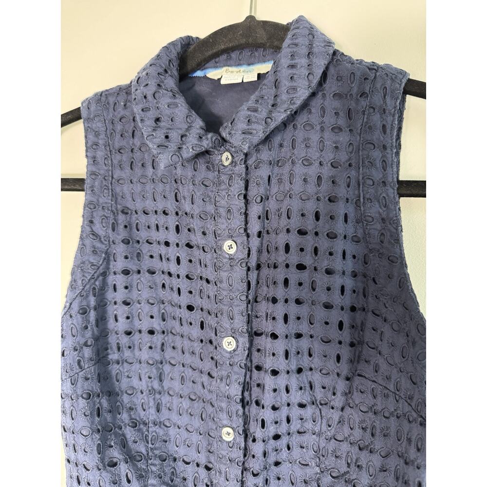 Boden Navy Eyelet Sleeveless Collared Button Belted Modest Preppy US 2R Knee - Picture 2 of 9